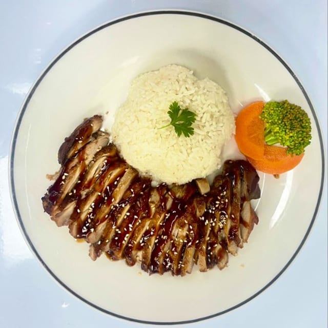 Chicken Teriyaki with Rice, and small side Wonton Soup.